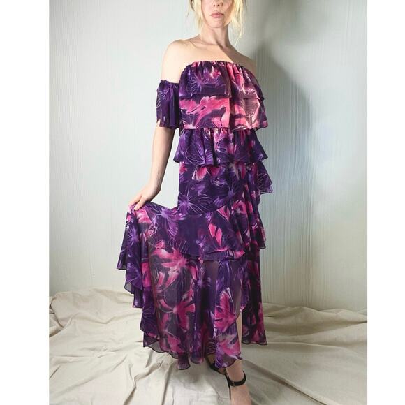 MISA LOS ANGELES Purple Floral Ruffled Off the Shoulder Maxi Dress US MEDIUM - Picture 10 of 15
